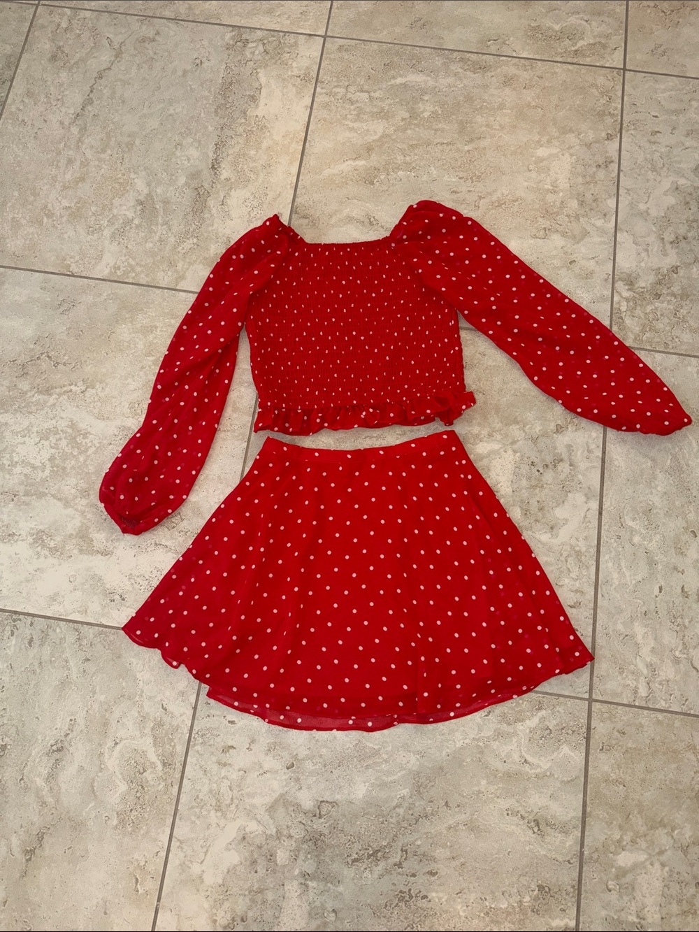 art class Red Polka Dot Smocked Top & Skirt Set